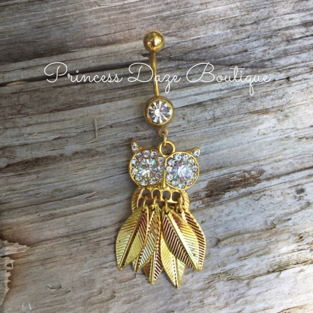 Gold Owl Belly Button Navel Ring